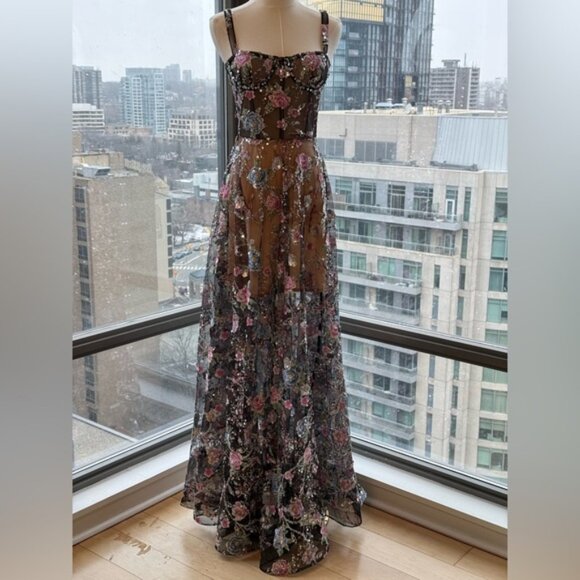 🆕 BRONX & BANCO 🧿 NWOT Midnight Embroidered Floral & Pearl Gown, Sz XS US 2 - Picture 3 of 15